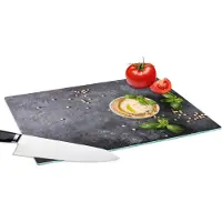 KitchenYeah Glazen Snijplank - 39x28 - Dessert - Basilicum - Kruiden - Industrieel - Snijplanken Glas