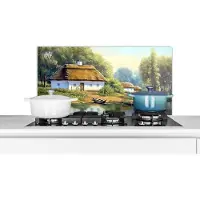 KitchenYeah Spatscherm keuken 80x40 cm - Kookplaat achterwand Schilderij - Huis - Natuur - Water - Olieverf - Muurbeschermer - Spatwand fornuis - Hoogwaardig aluminium