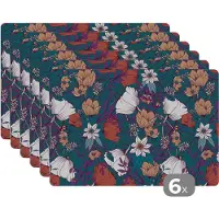 KitchenYeah Placemat - Placemats kunststof - Botanisch - Vintage - Bloemen - 45x30 cm - 6 stuks - Hittebestendig - Anti-Slip - Onderlegger - Afneembaar