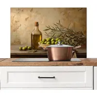 KitchenYeah Spatscherm keuken 90x60 cm - Kookplaat achterwand Olijven - Stilleven - Vintage - Muurbeschermer - Spatwand fornuis - Hoogwaardig aluminium