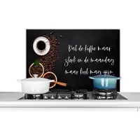 KitchenYeah Spatscherm keuken 80x55 cm - Kookplaat achterwand Keuken - Dat de koffie maar sterk mag zijn - Koffie - Espresso - Muurbeschermer - Spatwand fornuis - Hoogwaardig aluminium