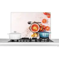 KitchenYeah Spatscherm keuken 80x55 cm - Kookplaat achterwand Tomaat - Soep - Keuken - Kruiden - Muurbeschermer - Spatwand fornuis - Hoogwaardig aluminium