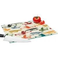 KitchenYeah Glazen Snijplank - 39x28 - Patronen - Vliegtuig - Retro - Jongens - Kinderen - Kids - Jongetje - Snijplanken Glas
