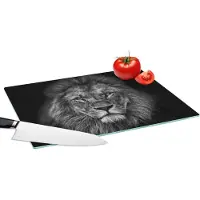 KitchenYeah Glazen Snijplank - 39x28 - Leeuw - Dieren - Zwart - Wit - Snijplanken Glas