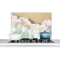 KitchenYeah Spatscherm keuken 90x60 cm - Kookplaat achterwand Golf - Strand - Zee - Water - Muurbeschermer - Spatwand fornuis - Hoogwaardig aluminium