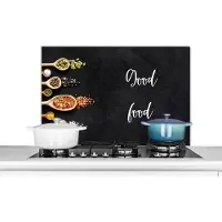 KitchenYeah Spatscherm keuken 90x60 cm - Kookplaat achterwand Eten - Good food - Spreken - Quotes - Muurbeschermer - Spatwand fornuis - Hoogwaardig aluminium