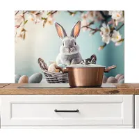KitchenYeah Spatscherm keuken 80x55 cm - Kookplaat achterwand Konijn - Eieren - Mand - Muurbeschermer - Spatwand fornuis - Hoogwaardig aluminium