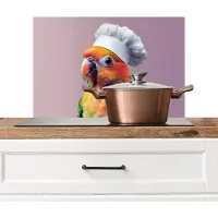 KitchenYeah Spatscherm keuken 70x50 cm - Kookplaat achterwand Papegaai - Koksmuts - Nieuwsgierig - Vogel - Muurbeschermer - Spatwand fornuis - Hoogwaardig aluminium