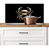 KitchenYeah Spatscherm keuken 80x40 cm - Kookplaat achterwand Goud - Krab - Dieren - Zwart - Muurbeschermer - Spatwand fornuis - Hoogwaardig aluminium