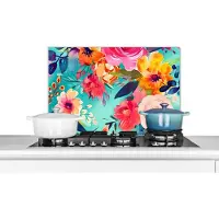 KitchenYeah Spatscherm keuken 70x50 cm - Kookplaat achterwand Bloemen - Olieverf - Kleurrijk - Natuur - Muurbeschermer - Spatwand fornuis - Hoogwaardig aluminium