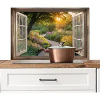 KitchenYeah Spatscherm keuken 90x60 cm - Kookplaat achterwand Doorkijk - Bloemen - Natuur - Zon - Pad - Muurbeschermer - Spatwand fornuis - Hoogwaardig aluminium