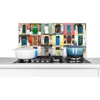 KitchenYeah Spatscherm keuken 80x40 cm - Kookplaat achterwand Deuren - Regenboog - Architectuur - Collage - Muurbeschermer - Spatwand fornuis - Hoogwaardig aluminium