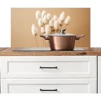 KitchenYeah Spatscherm keuken 90x45 cm - Kookplaat achterwand Bloemen - Planten - Bruin - Pastel - Muurbeschermer - Spatwand fornuis - Hoogwaardig aluminium