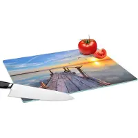 KitchenYeah Glazen Snijplank - 39x28 - Water - Steiger - Vogels - Zonsondergang - Horizon - Snijplanken Glas
