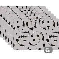KitchenYeah Placemat - Placemats kunststof - Line Art - Abstract - Zwart Wit - Patroon - 45x30 cm - 6 stuks - Hittebestendig - Anti-Slip - Onderlegger - Afneembaar