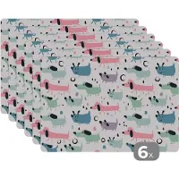 KitchenYeah Placemat kinderen - Placemat - Placemats kunststof - Patroon - Hond - Tekenen - Jongens - Meisjes - Kinderen - Kind - 45x30 cm - 6 stuks - Hittebestendig - Anti-Slip - Onderlegger - Afneembaar