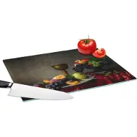 KitchenYeah Glazen Snijplank - 39x28 - Rustiek - Tafel - Fruit - Stilleven - Beker - Snijplanken Glas