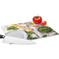 KitchenYeah Glazen Snijplank - 28x20 - Pasta - Kruiden - Ei - Citroen - Keuken - Snijplanken Glas
