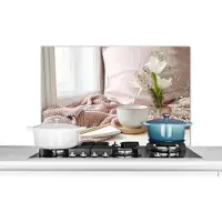 KitchenYeah Spatscherm keuken 90x60 cm - Kookplaat achterwand Stilleven - Lente - Bloemen - Muurbeschermer - Spatwand fornuis - Hoogwaardig aluminium