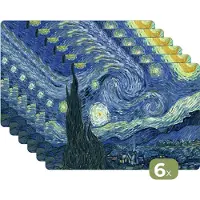 KitchenYeah Placemats - Schilderij - Sterrennacht - Van Gogh - Oude meesters - Placemat - Onderleggers - Onderleggers placemats - 45x30 cm