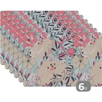 KitchenYeah Placemat - Placemats kunststof - Vintage - Bloem - Roze - Patronen - 45x30 cm - 6 stuks - Hittebestendig - Anti-Slip - Onderlegger - Afneembaar