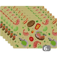 KitchenYeah Placemat - Placemats kunststof - Patroon - Eten - Groente - 45x30 cm - 6 stuks - Hittebestendig - Anti-Slip - Onderlegger - Afneembaar