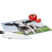 KitchenYeah Glazen Snijplank - 28x20 - Koe - Weiland - Natuur - Dieren - Gras - Snijplanken Glas