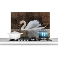 KitchenYeah Spatscherm keuken 90x60 cm - Kookplaat achterwand Zwaan - Water - Dieren - Vogel - Muurbeschermer - Spatwand fornuis - Hoogwaardig aluminium
