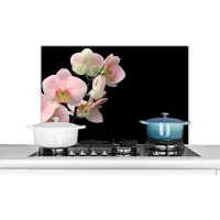 KitchenYeah Spatscherm keuken - Planten - Bloemen - Orchidee - Takken - Zwart - Spatwand - Achterwand keuken - 80x55 cm