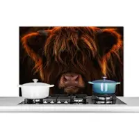 KitchenYeah Spatscherm keuken 100x65 cm - Kookplaat achterwand Schotse Hooglander - Koe - Portret - Dieren - Muurbeschermer - Spatwand fornuis - Hoogwaardig aluminium