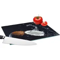 KitchenYeah Glazen Snijplank - 28x20 - Kokosnoot - Stilleven - Water - Zwart - Fruit - Snijplanken Glas