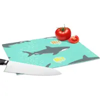 KitchenYeah Glazen Snijplank - 28x20 - Patronen - Water - Haai - Jongens - Jongetje - Kind - Kids - Snijplanken Glas