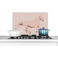 KitchenYeah Spatscherm keuken 70x50 cm - Kookplaat achterwand Paard - Letters - Roze - Meisjes - Kinderen - Meiden - Muurbeschermer - Spatwand fornuis - Hoogwaardig aluminium
