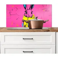 KitchenYeah Spatscherm keuken 90x45 cm - Kookplaat achterwand Konijn - Felroze - Sjaal - Abstract - Muurbeschermer - Spatwand fornuis - Hoogwaardig aluminium