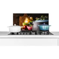 KitchenYeah Spatscherm keuken 70x30 cm - Kookplaat achterwand Rustiek - Stilleven - Pan - Groente - Muurbeschermer - Spatwand fornuis - Hoogwaardig aluminium