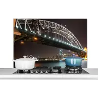 KitchenYeah Spatscherm keuken - City - Sydney - Brug - Nacht - Skyline - Verlichting - Spatwand - Achterwand spatscherm - 100x65 cm - Aluminium