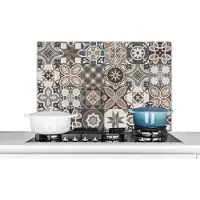KitchenYeah Spatscherm keuken 80x55 cm - Kookplaat achterwand Bloemen - Figuren - Bruin - Design - Muurbeschermer - Spatwand fornuis - Hoogwaardig aluminium