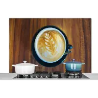 KitchenYeah Spatscherm keuken 120x80 cm - Kookplaat achterwand Koffie - Tafel - Hout - Muurbeschermer - Spatwand fornuis - Hoogwaardig aluminium