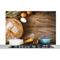 KitchenYeah Spatscherm keuken 120x80 cm - Kookplaat achterwand Brood - Eieren - Keuken - Muurbeschermer - Spatwand fornuis - Hoogwaardig aluminium