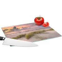 KitchenYeah Glazen Snijplank - 28x20 - Zonsondergang - Duin - Strand - Planten - Zee - Snijplanken Glas