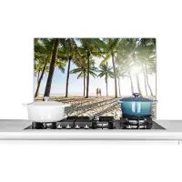 KitchenYeah Spatscherm keuken 90x60 cm - Kookplaat achterwand Strand - Zee - Palmboom - Romantisch - Muurbeschermer - Spatwand fornuis - Hoogwaardig aluminium