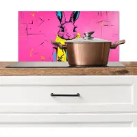 KitchenYeah Spatscherm keuken 60x30 cm - Kookplaat achterwand Konijn - Felroze - Sjaal - Abstract - Muurbeschermer - Spatwand fornuis - Hoogwaardig aluminium