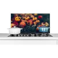 KitchenYeah Spatscherm keuken 90x45 cm - Kookplaat achterwand Landelijke decoratie - Herfst - Appel - Fruit - Muurbeschermer - Spatwand fornuis - Hoogwaardig aluminium