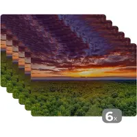KitchenYeah Placemat - Placemats kunststof - Bos - Nacht - Lucht - Horizon - Bomen - 45x30 cm - 6 stuks - Hittebestendig - Anti-Slip - Onderlegger - Afneembaar
