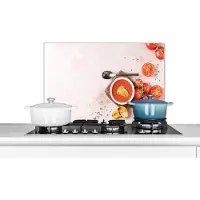 KitchenYeah Spatscherm keuken 70x50 cm - Kookplaat achterwand Tomaat - Soep - Keuken - Kruiden - Muurbeschermer - Spatwand fornuis - Hoogwaardig aluminium
