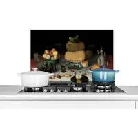 KitchenYeah Spatscherm keuken - Schilderij - Kaas - Stilleven - Oude meesters - Spatscherm pan - Muurbeschermer - Spatwand - 70x50 cm