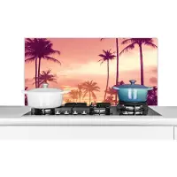 KitchenYeah Spatscherm keuken 100x50 cm - Kookplaat achterwand Lucht - Palmboom - Avond - Natuur - Tropisch - Muurbeschermer - Spatwand fornuis - Hoogwaardig aluminium