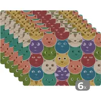 KitchenYeah Placemat - Placemats kunststof - Katten - Regenboog - Kind - Design - 45x30 cm - 6 stuks - Hittebestendig - Anti-Slip - Onderlegger - Afneembaar