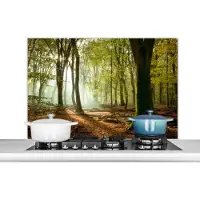 KitchenYeah - Spatscherm - Spatwand - Bos - Boom - Zon - Lucht - Gras - Keuken decoratie - Keuken - Spatwand fornuis - 100x65 cm - Muurbeschermer - Keuken achterwand