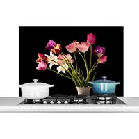 KitchenYeah Spatscherm keuken 100x65 cm - Kookplaat achterwand Tulpen - Stilleven - Bloemen - Muurbeschermer - Spatwand fornuis - Hoogwaardig aluminium